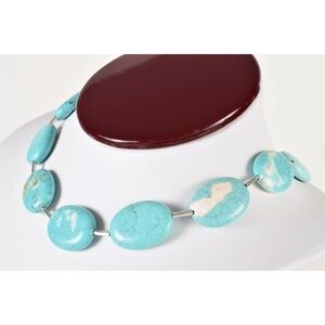 20" Genuine Turquoise Blue Tone Magnesite Oval Chunky Beaded Necklace jewelry